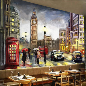 London Street Scene Wallpaper Mural, Custom Sizes Available