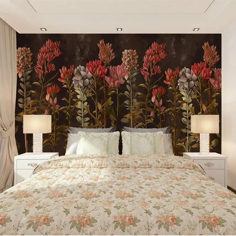 Image of Hand-Painted Floral Display Wallpaper Mural, Custom Sizes Available