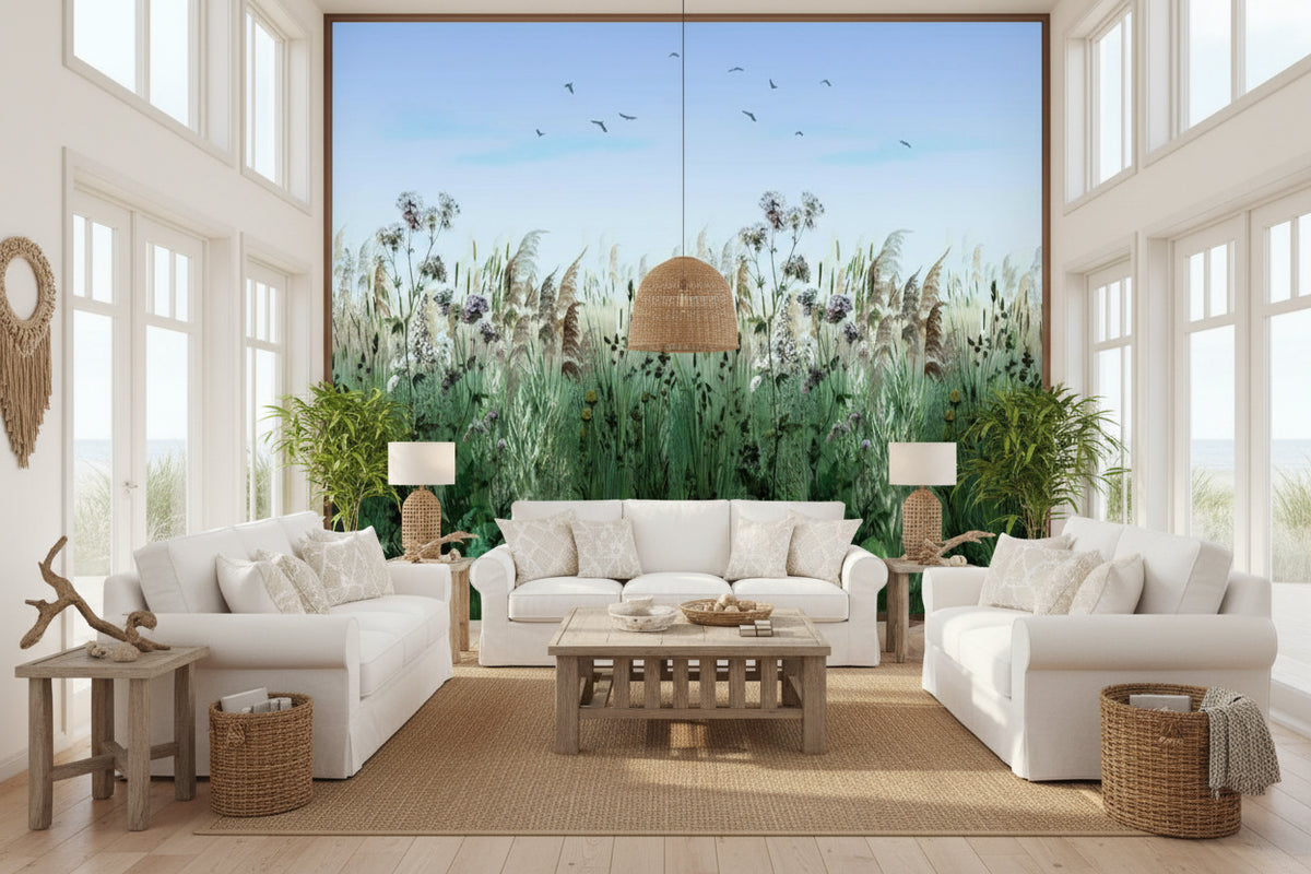Beautiful Wildflower Field Wallpaper Mural, Custom Sizes Available