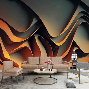 3D Modern Abstract Burnt Orange Wave Wallpaper Mural, Custom Sizes Available