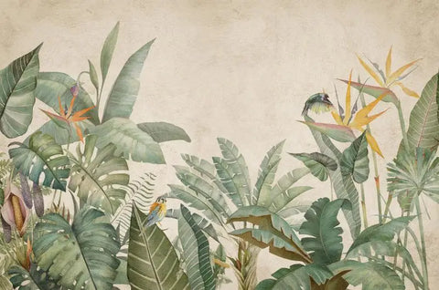 Image of Retro Tropical Rainforest Wallpaper Mural, Custom Sizes Available