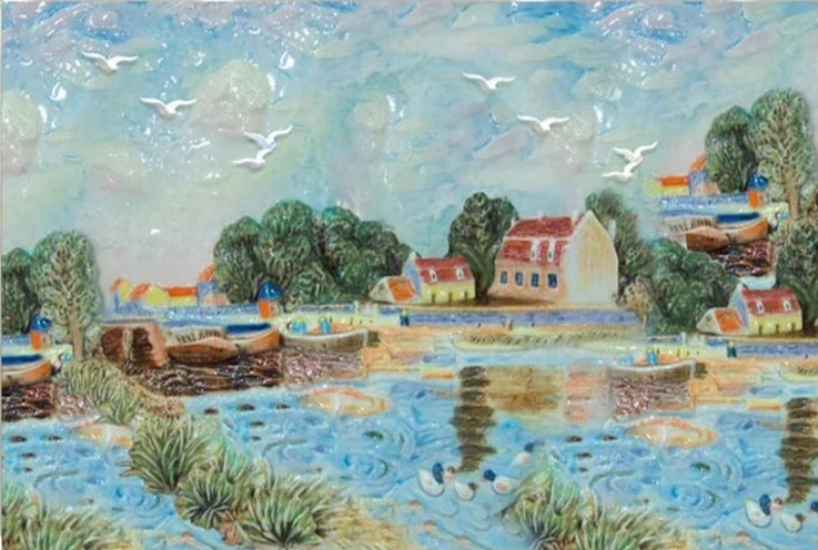 Charming Oil Landscape Painting Wallpaper Mural, Custom Sizes Available