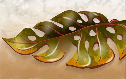 Image of Giant Monstera Leaf Wallpaper Mural, Custom Sizes Available