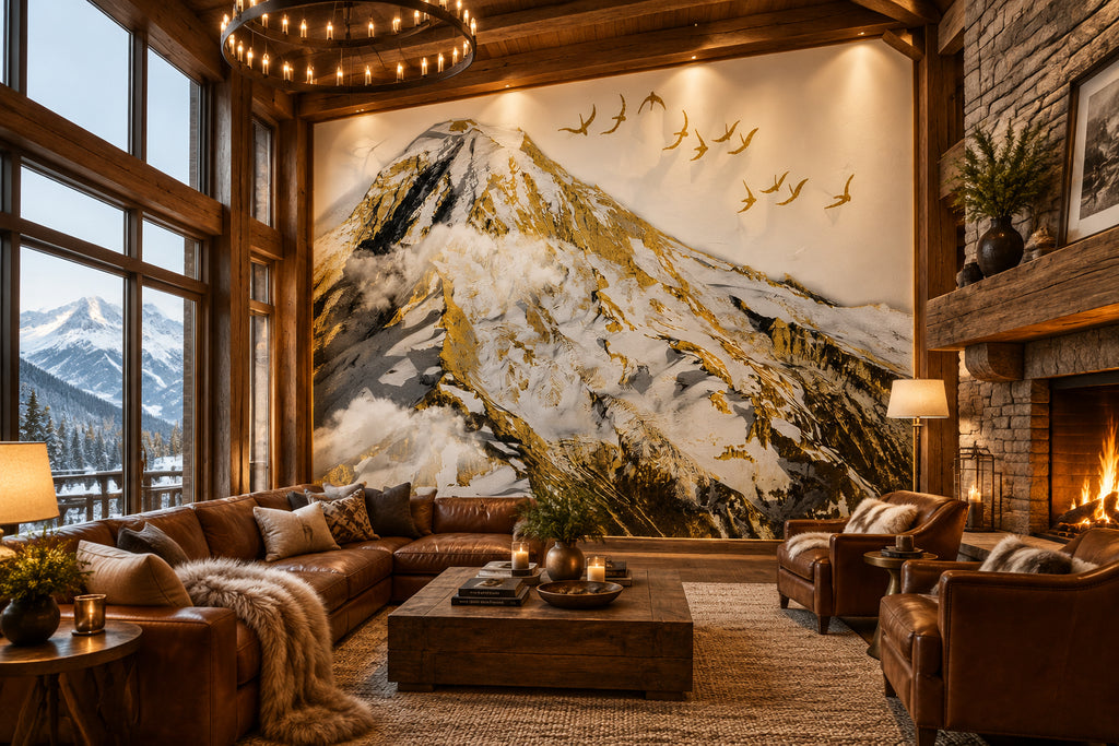 Golden Snow Covered Mountain Wallpaper Mural, Custom Sizes Available