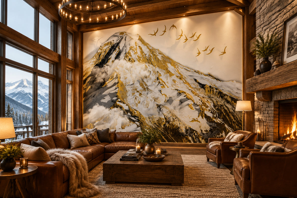 Golden Snow Covered Mountain Wallpaper Mural, Custom Sizes Available