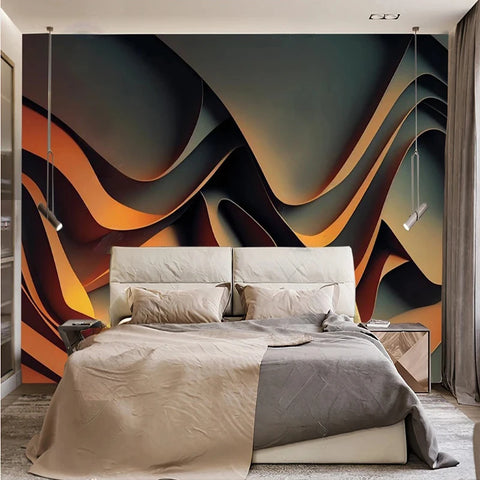 Image of 3D Modern Abstract Burnt Orange Wave Wallpaper Mural, Custom Sizes Available