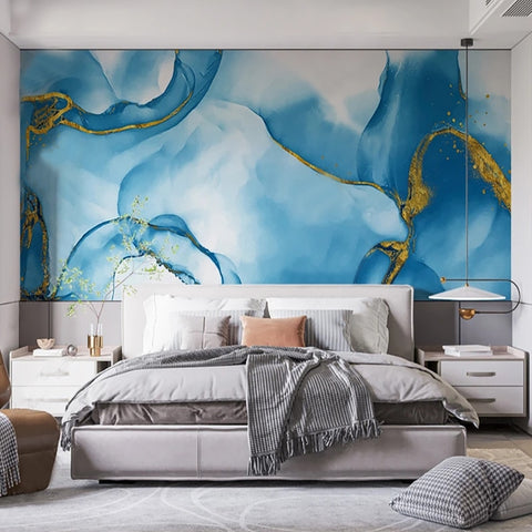Image of Abstract Blue and Gold Background Wallpaper Mural, Custom Sizes Available