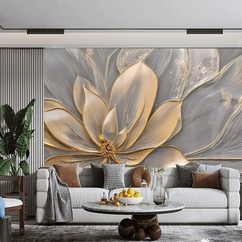 Beautiful Abstract Painted Relief Magnolia Blossom Wallpaper Mural, Custom Sizes Available