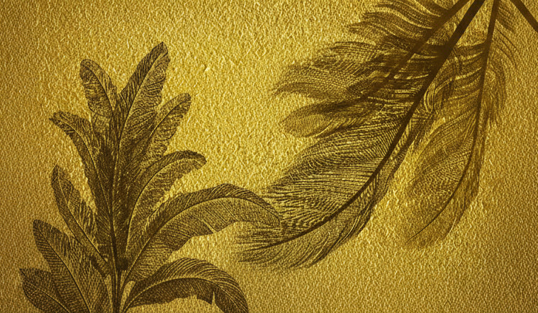 Abstract Feather Silhouettes On Golden Background Wallpaper Mural, Custom Sizes Available