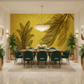 Abstract Feather Silhouettes On Golden Background Wallpaper Mural, Custom Sizes Available