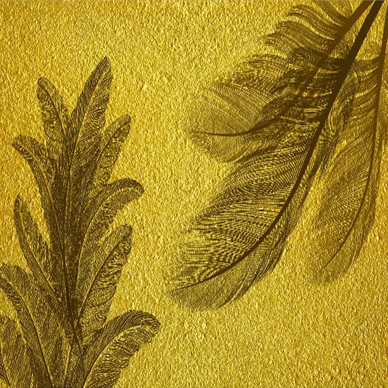 Abstract Feather Silhouettes On Golden Background Wallpaper Mural, Custom Sizes Available