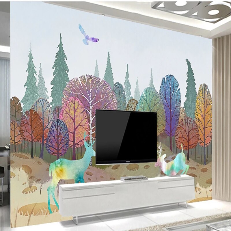 Amazing Multicolor Forest Landscape Wallpaper Mural, Custom Sizes Available