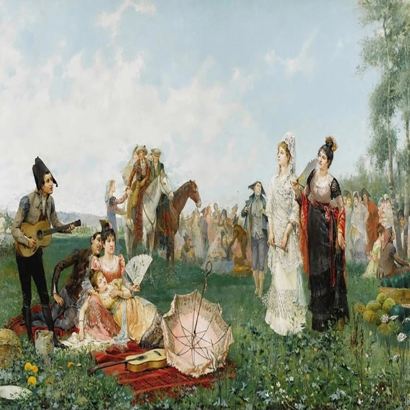 Classical Oil Painting Afternoon in the Park Wallpaper Mural, Custom Sizes Available