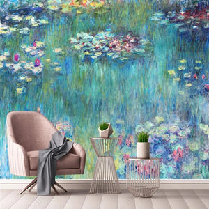 Mesmerizing Impressionist Water Lilies Wallpaper Mural, Custom Sizes Available