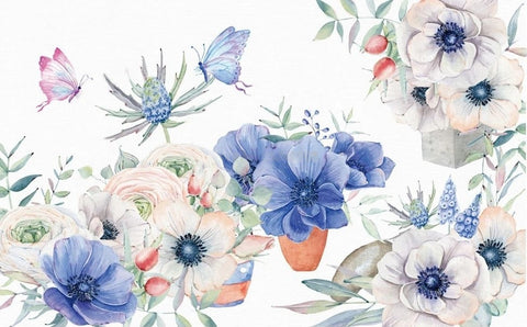 Image of Elegant Watercolor Butterflies and Flowers Wallpaper Mural, Custom Sizes Available