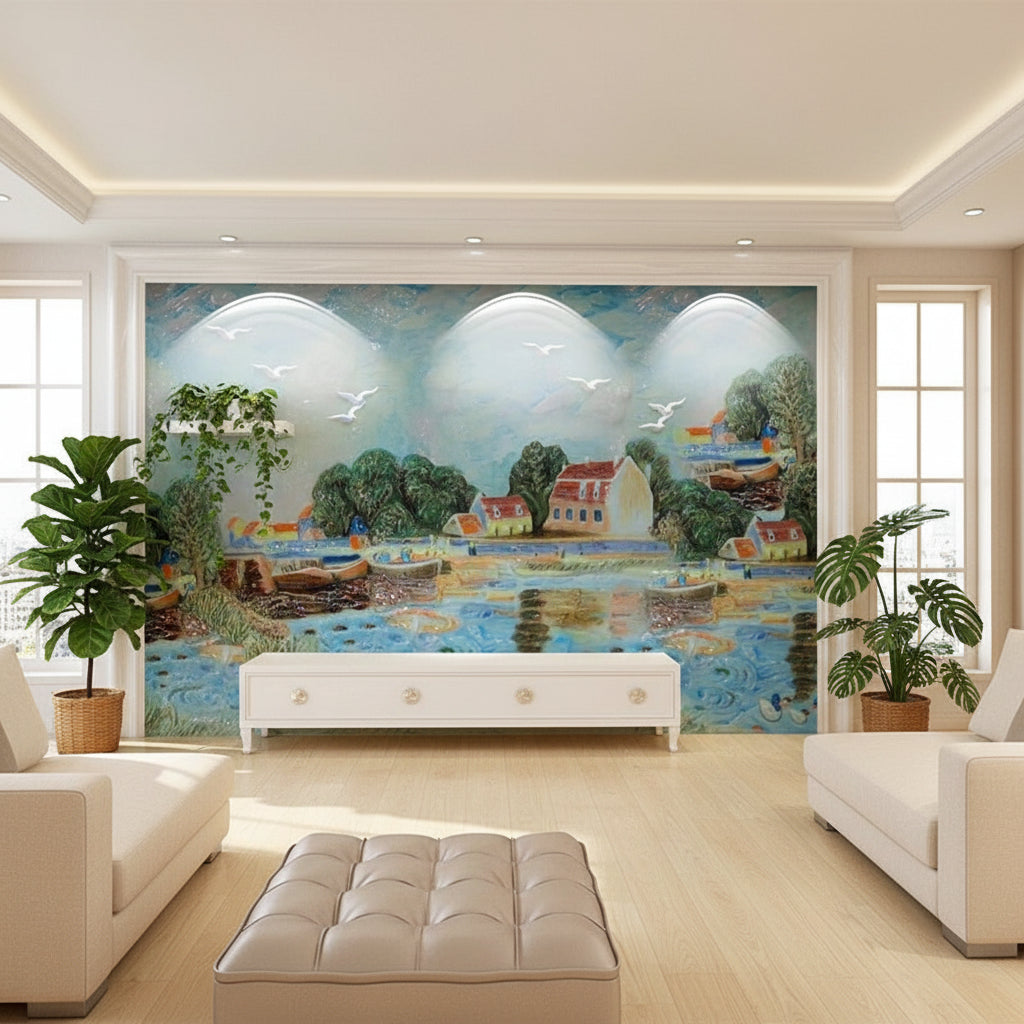 Charming Oil Landscape Painting Wallpaper Mural, Custom Sizes Available