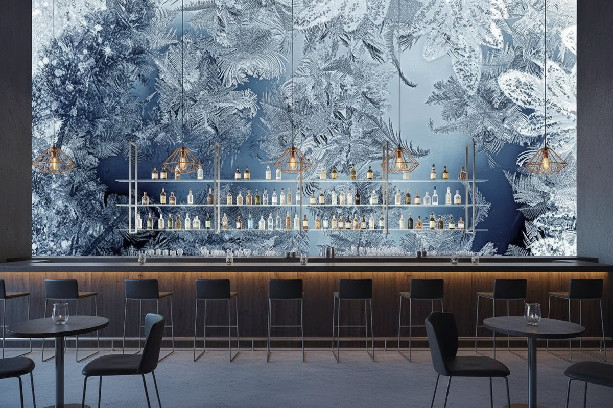Enchanting Ice Crystals On Blue Background Wallpaper Mural, Custom Sizes Available