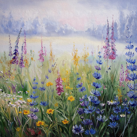 Image of Alluring Wildflower Meadow Wallpaper Mural, Custom Sizes Available