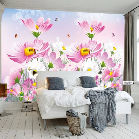Image of Lovely Pink and White Anemones and Butterflies Wallpaper Mural, Custom Sizes Available