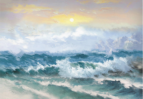 Image of Spectacular Ocean Waves Painting Wallpaper Mural, Custom Sizes Available