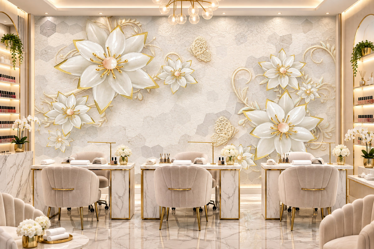 Elegant Gold Fringed Flowers Wallpaper Mural, Custom Sizes Available