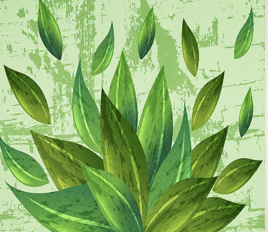 Abstract Green Leaves Wallpaper Mural, Custom Sizes Available