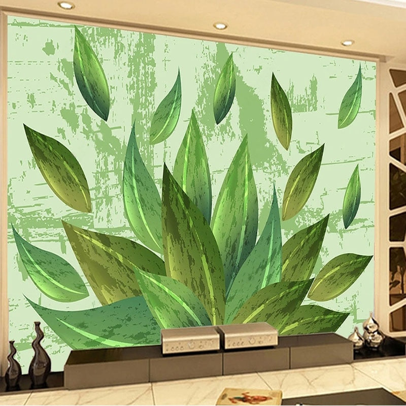 Abstract Green Leaves Wallpaper Mural, Custom Sizes Available