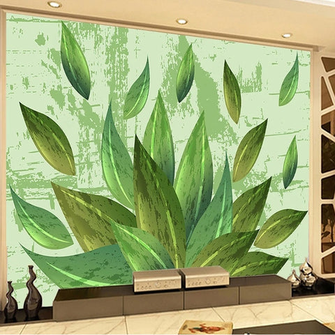 Image of Abstract Green Leaves Wallpaper Mural, Custom Sizes Available