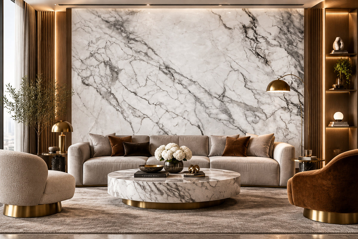 Luxurious Dark Gray Vein White Marble Wallpaper Mural, Custom Sizes Available
