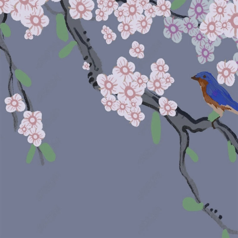 Birds On Plum Blossom Wallpaper Mural, Custom Sizes Available