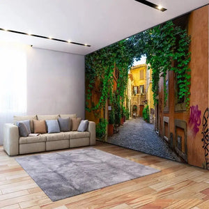 Stunning Ivy Covered Arch European Street Wallpaper Mural, Custom Sizes Available