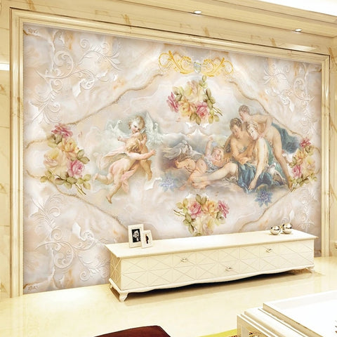 Image of Classical Painting of Water Nymphs and Cherubs Wallpaper Mural, Custom Sizes Available