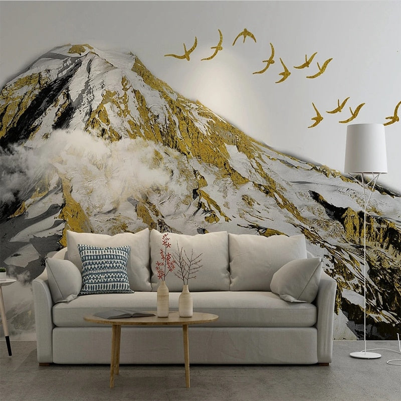 Golden Snow Covered Mountain Wallpaper Mural, Custom Sizes Available