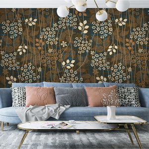 White and Tan Blossoms On Blue Background Wallpaper Mural, Custom Sizes Available