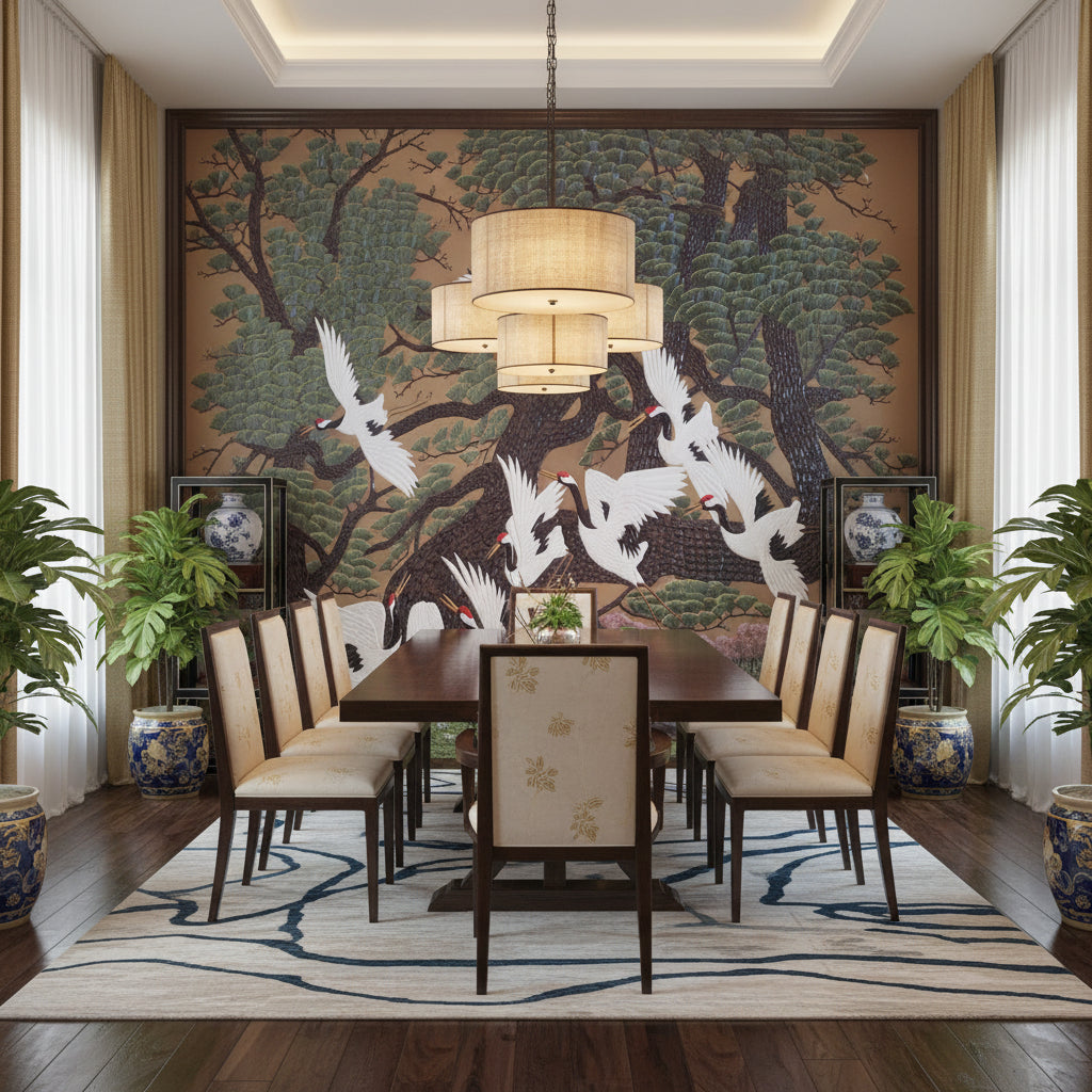 Chinese Flying Cranes Wallpaper Mural, Custom Sizes Available