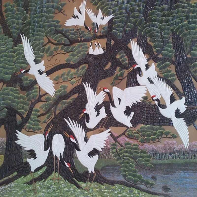 Chinese Flying Cranes Wallpaper Mural, Custom Sizes Available