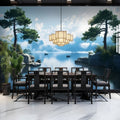 Serene Lake and Pine Trees Wallpaper Mural, Custom Sizes Available