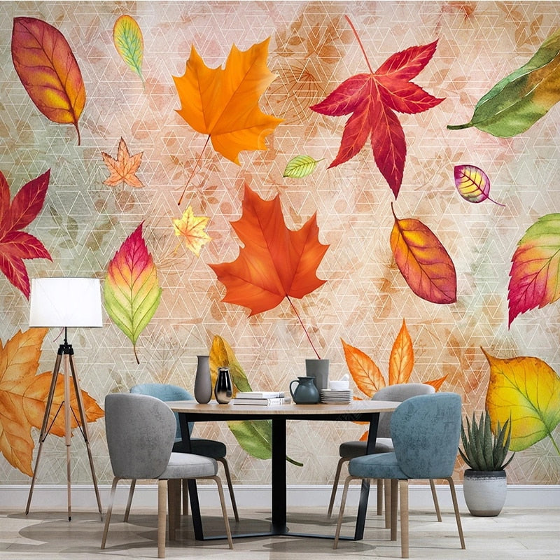 Lovely Cascading Autumn Leaves Wallpaper Mural, Custom Sizes Available