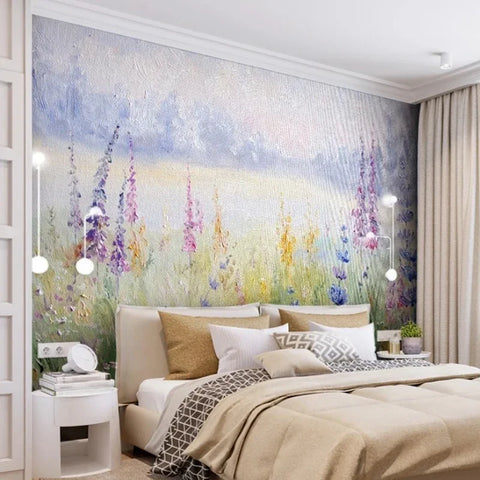 Image of Alluring Wildflower Meadow Wallpaper Mural, Custom Sizes Available