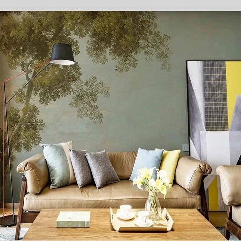 Image of Beautiful Tree and Sky Oil Painting Wallpaper Mural, Custom Sizes Available