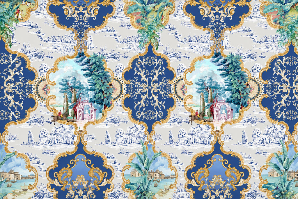 Oversized Blue Wallpaper Motif Background Wallpaper Mural, Custom Sizes Available