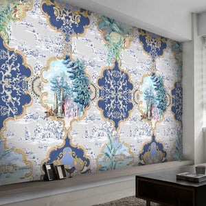 Oversized Blue Wallpaper Motif Background Wallpaper Mural, Custom Sizes Available