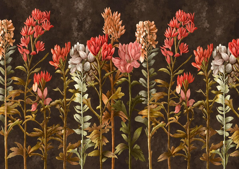 Hand-Painted Floral Display Wallpaper Mural, Custom Sizes Available