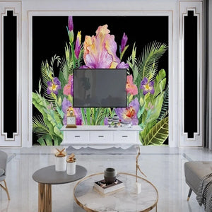 Bearded Iris Arrangement Watercolor Wallpaper Mural, Custom Sizes Available