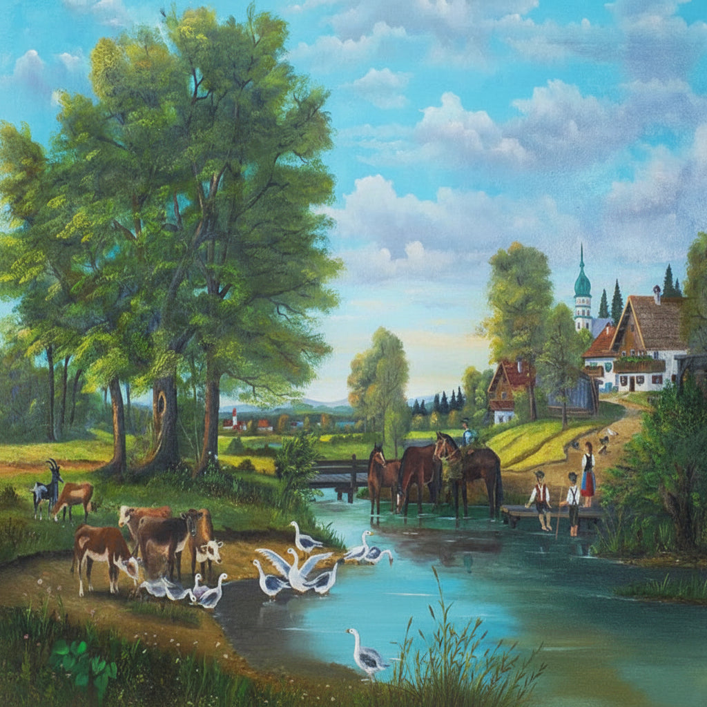Beautiful Pastoral Oil Painting Wallpaper Mural, Custom Sizes Available