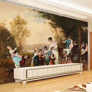 Painting of Family Gathering Wallpaper Mural, Custom Sizes Available