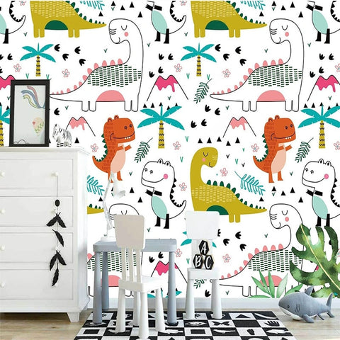 Image of Cute Cartoon Dinosaurs For Child's Room Wallpaper Mural, Custom Sizes Available
