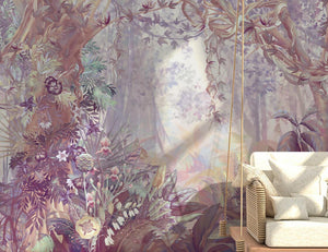 Exquisite Retro Jungle Scene Wallpaper Mural, Custom Sizes Available