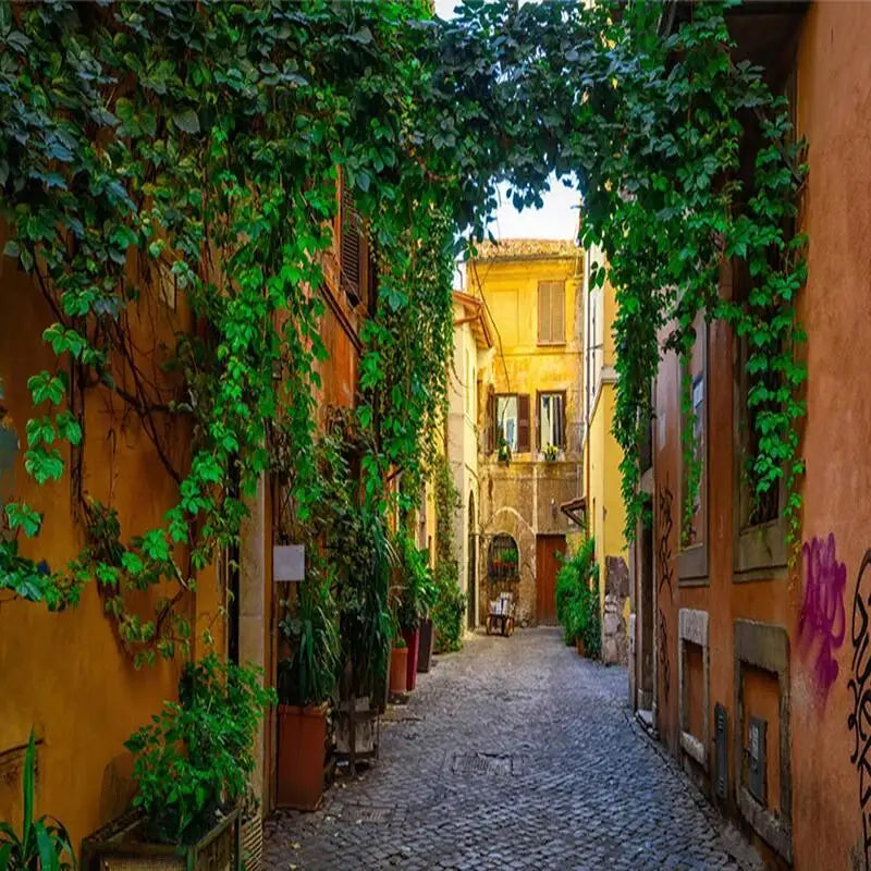 Stunning Ivy Covered Arch European Street Wallpaper Mural, Custom Sizes Available