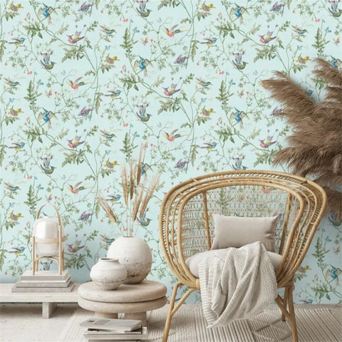 Image of Exquisite Birds Wallpaper Mural, Four Colors Available, Custom Sizes Available